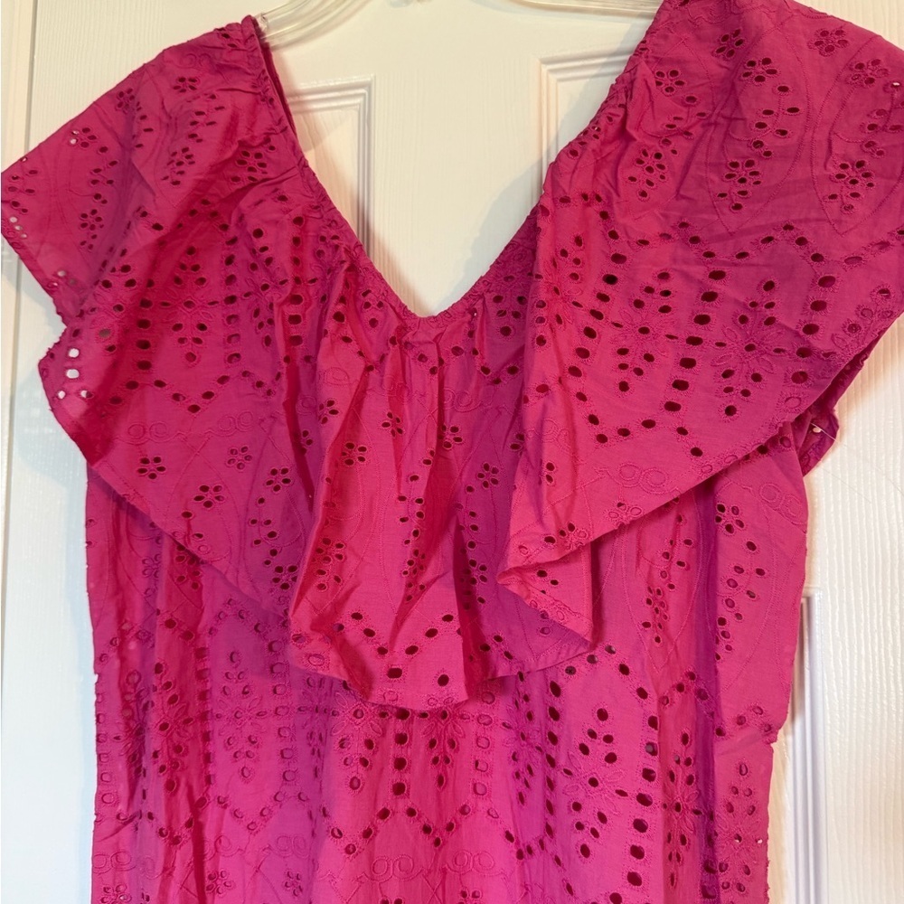 NWT Tuckernuck Fuchsia Pink Eyelet Ruffle Midi Dress size XS - Picture 3 of 10